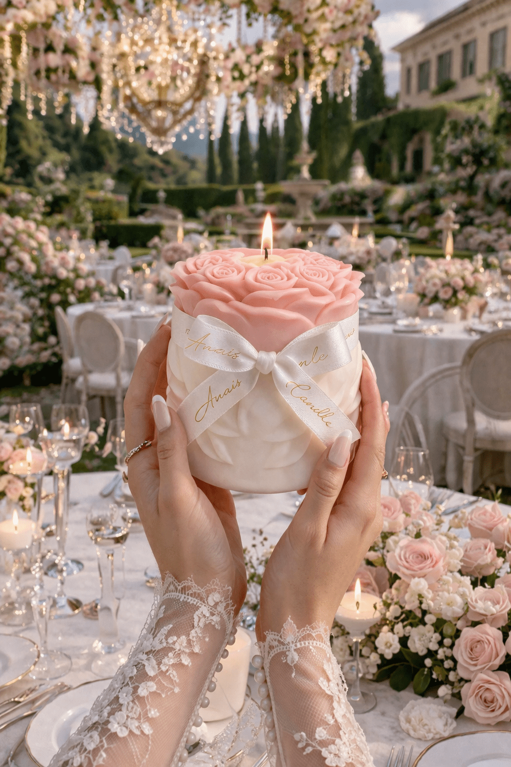 Lavish Rose Bouquet Candle in Pink - XXL