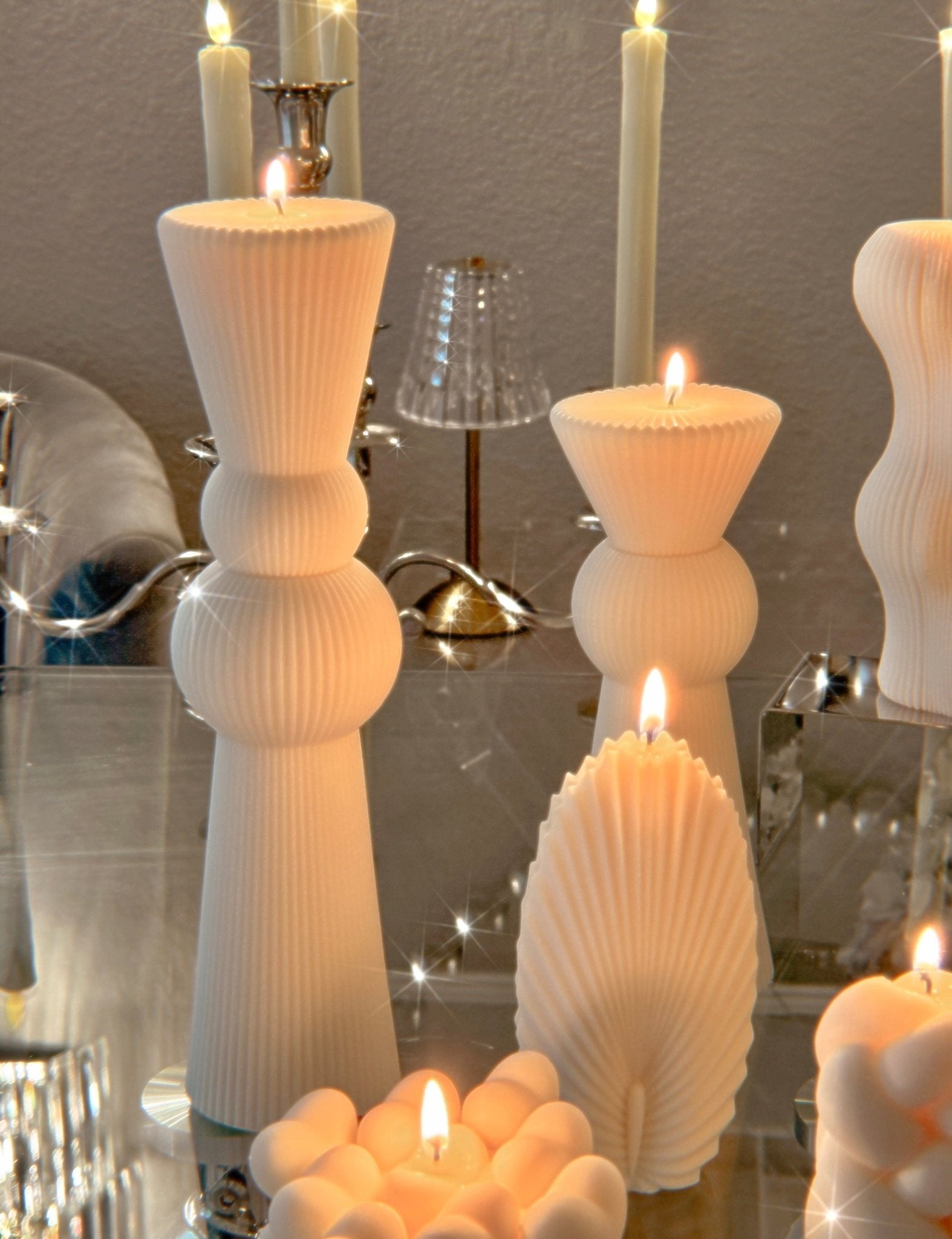 Enzo XXL Pillar Candle Set of 2 in Sculpture White