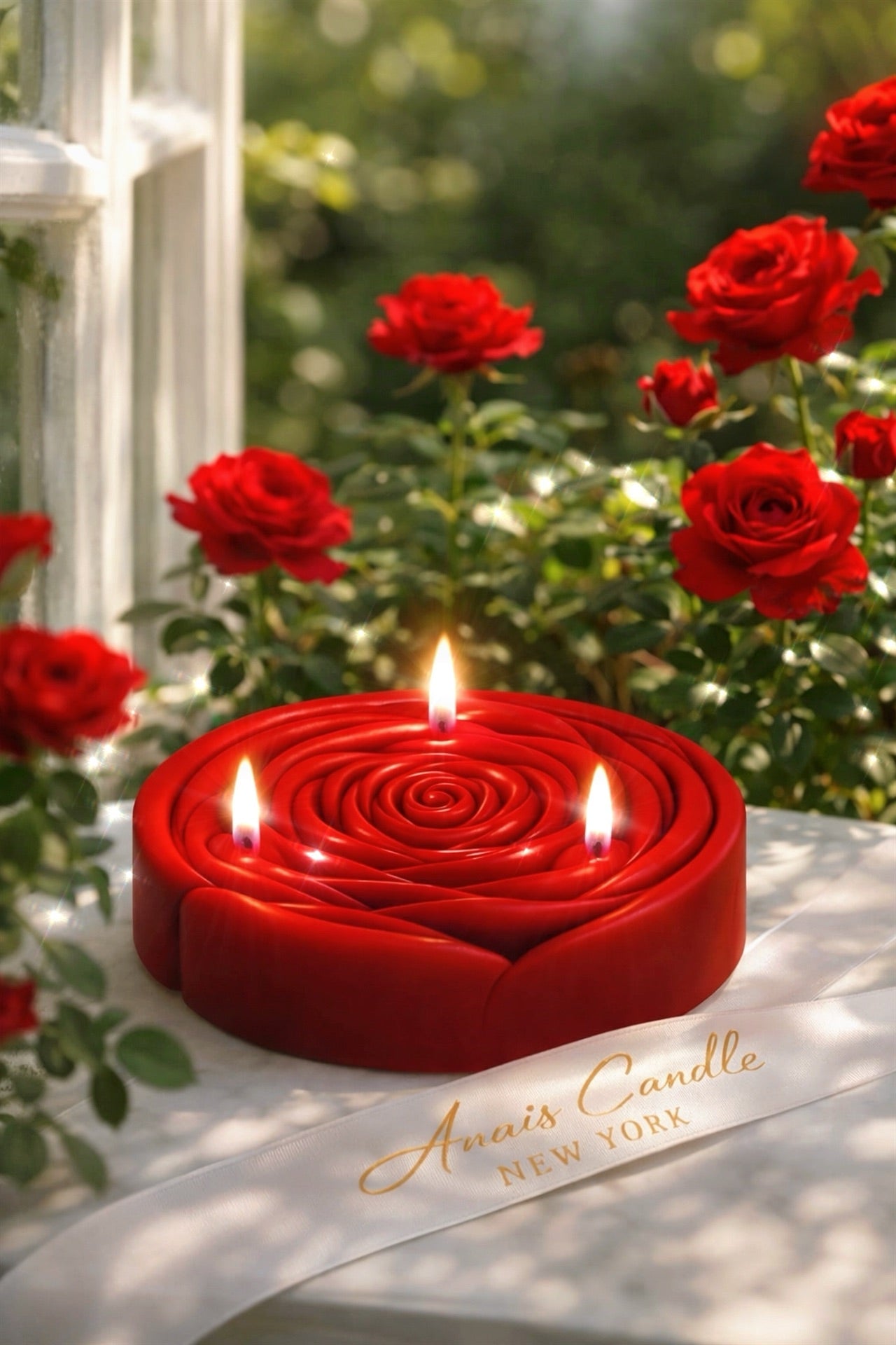 3-Wick Rosette d’Anaïs Flower Candle in Red