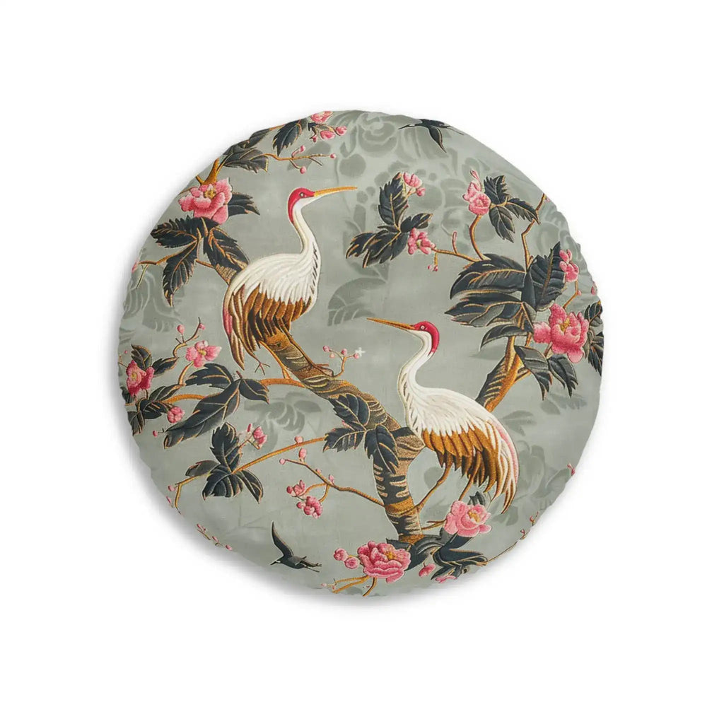 Graceful Crane and Blossom Pattern Floor Pillow