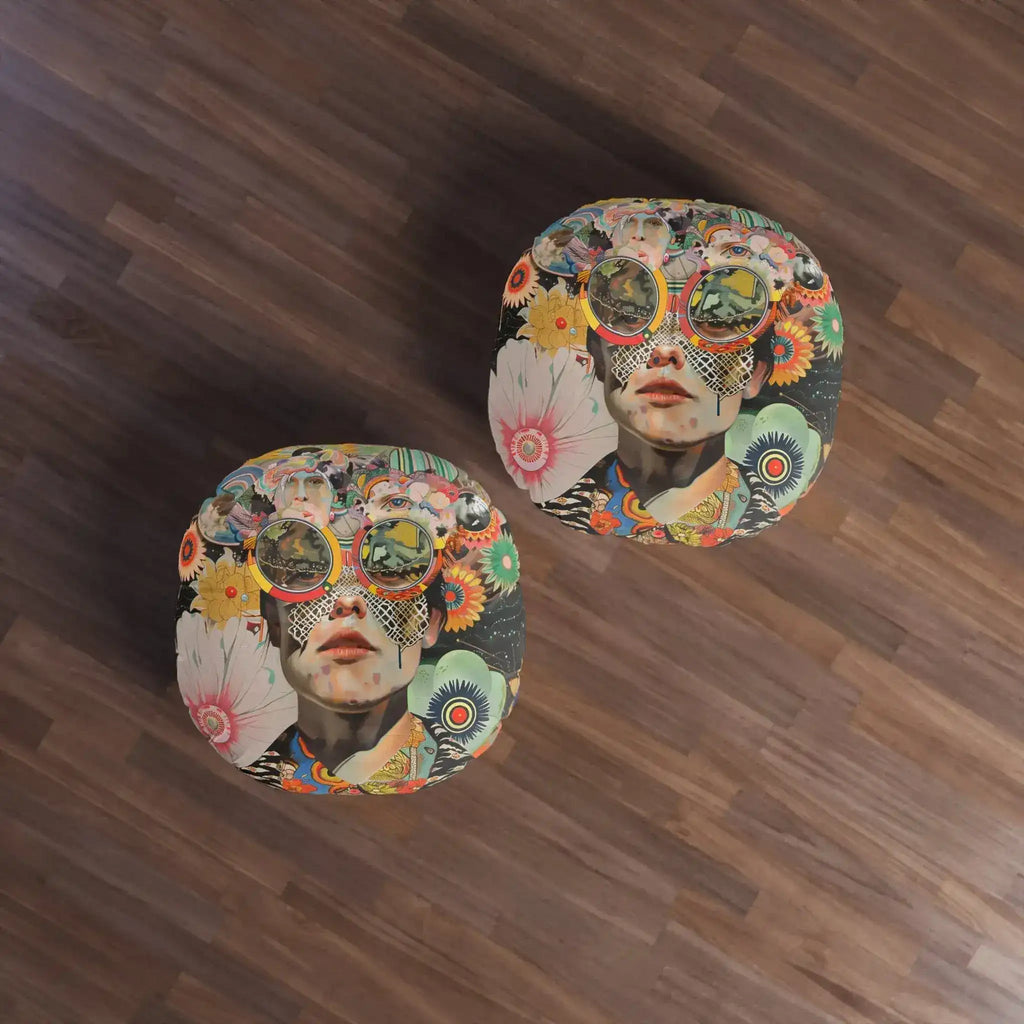 Vibrant Psychedelic Portrait Floor Pillow
