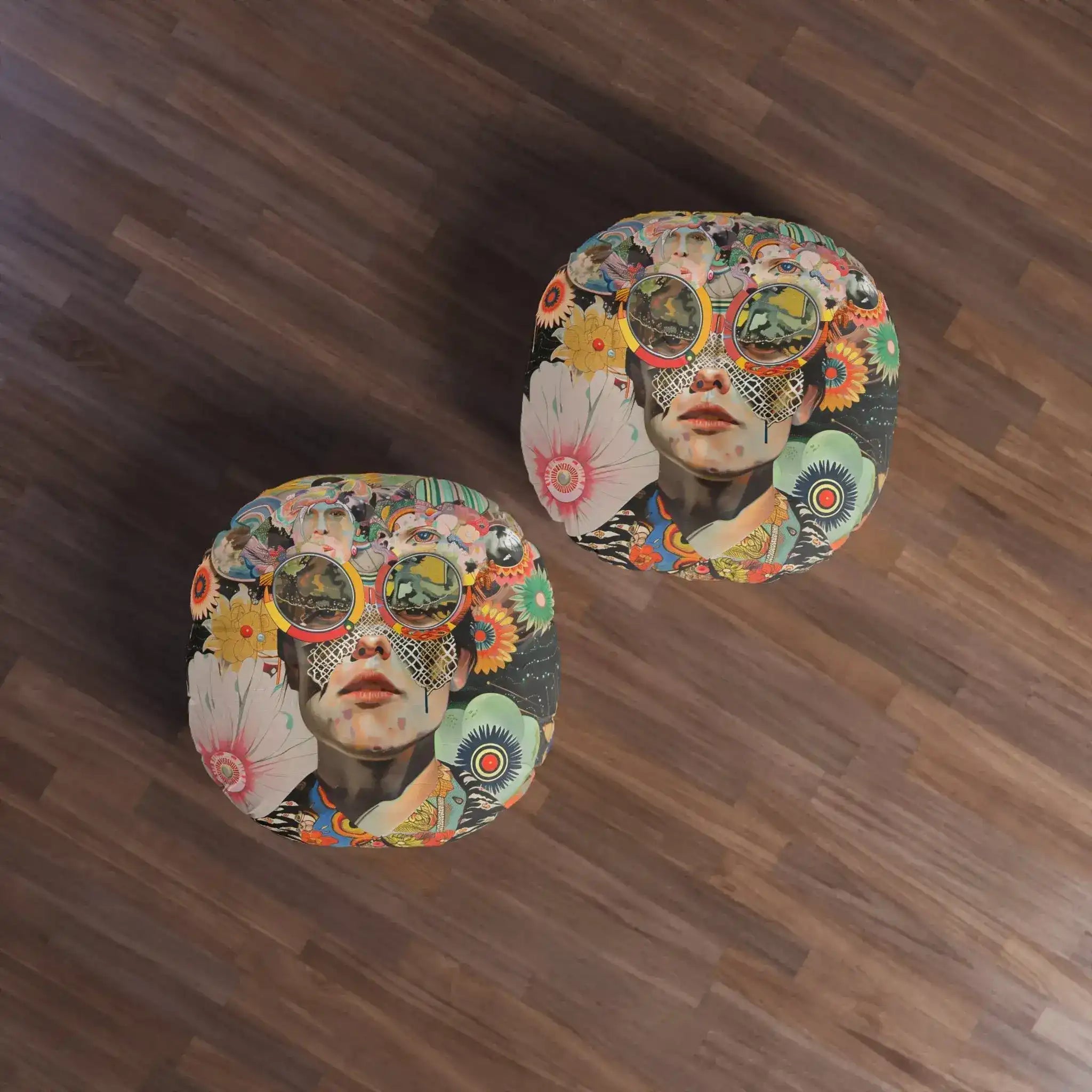 Vibrant Psychedelic Portrait Floor Pillow