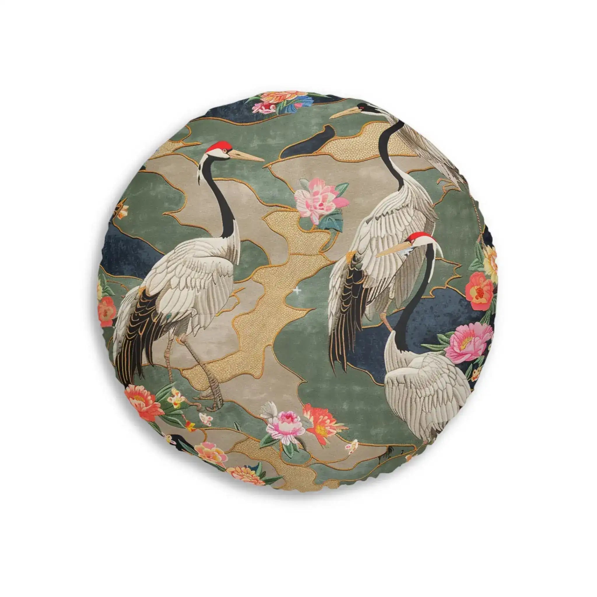 Elegant Crane and Floral Pattern Floor Pillow