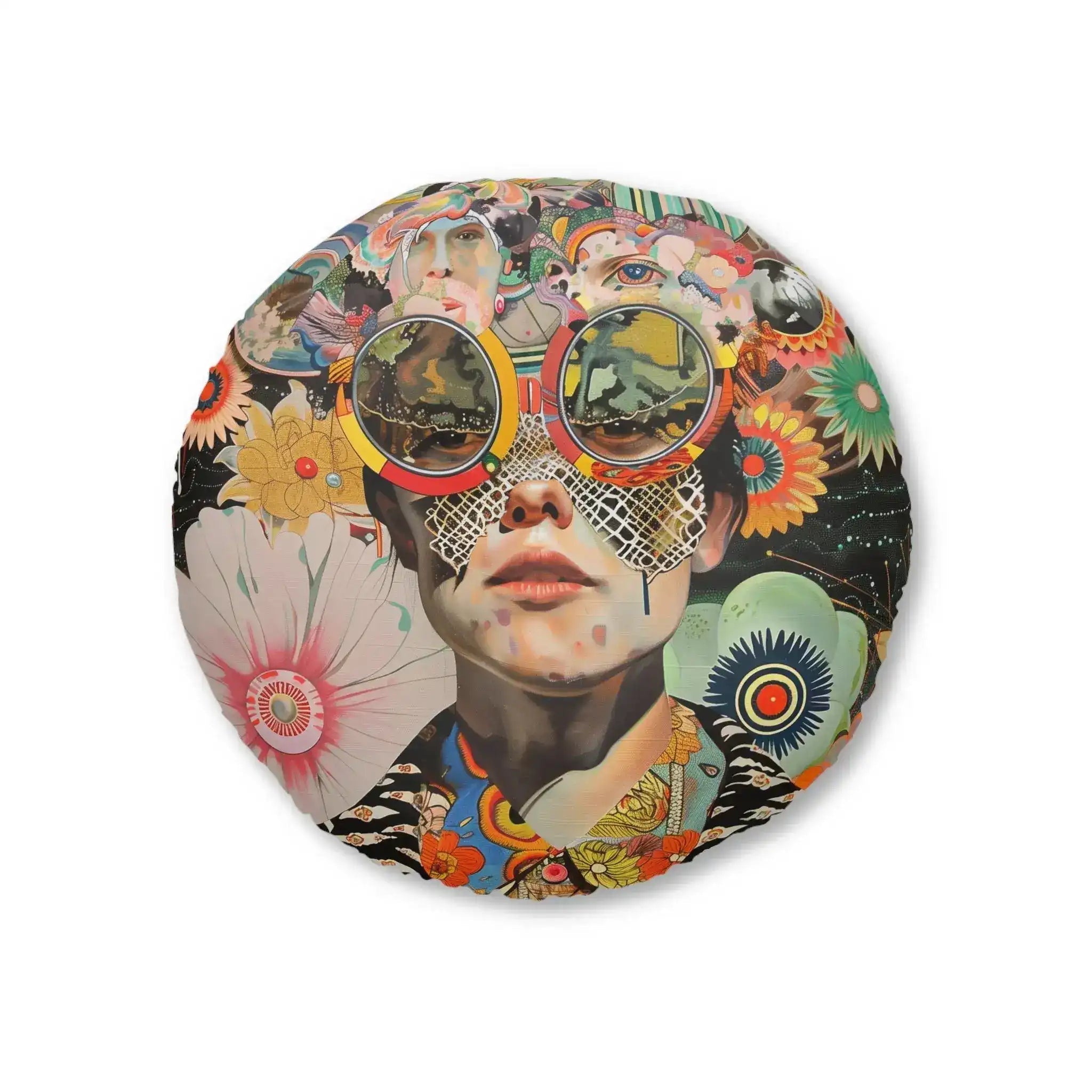 Vibrant Psychedelic Portrait Floor Pillow