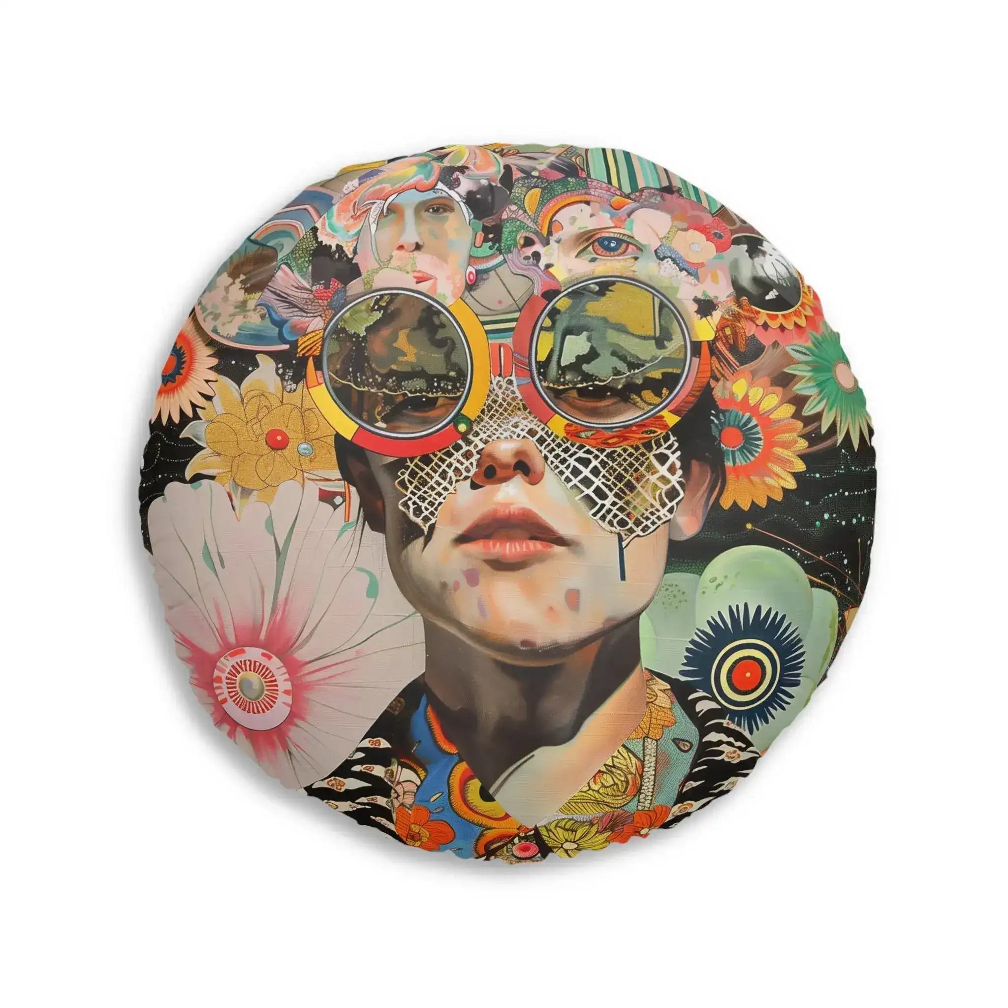 Vibrant Psychedelic Portrait Floor Pillow