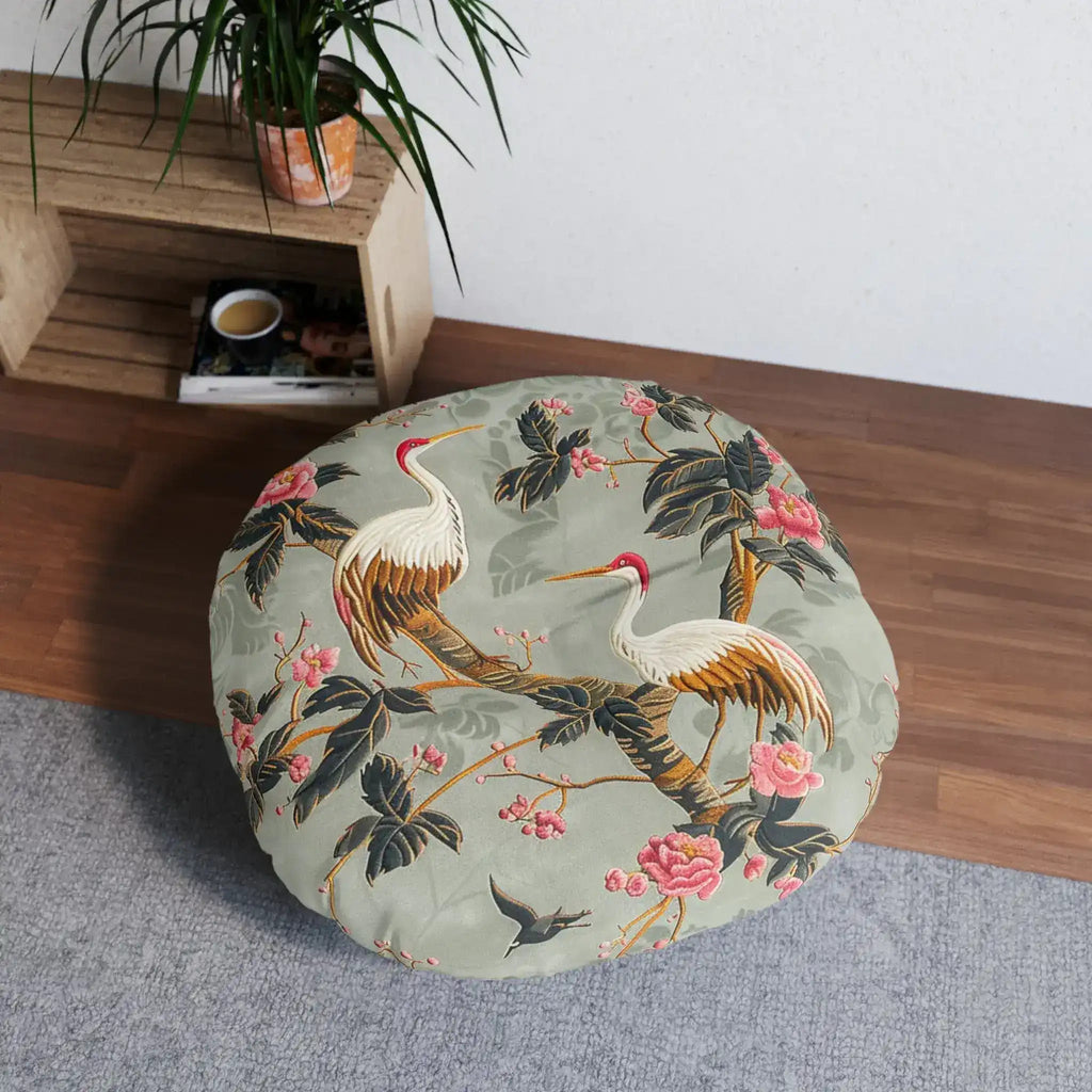 Graceful Crane and Blossom Pattern Floor Pillow