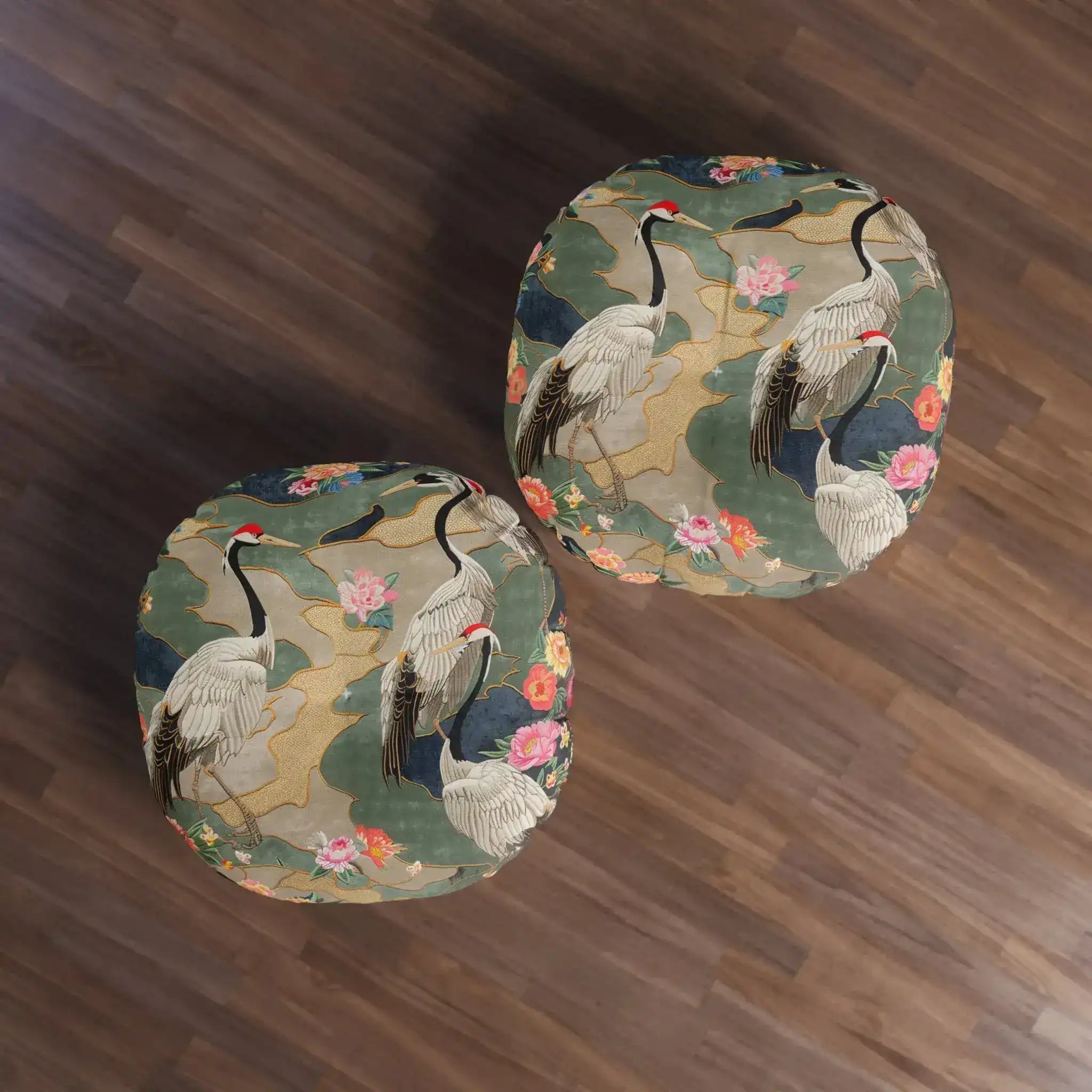 Elegant Crane and Floral Pattern Floor Pillow