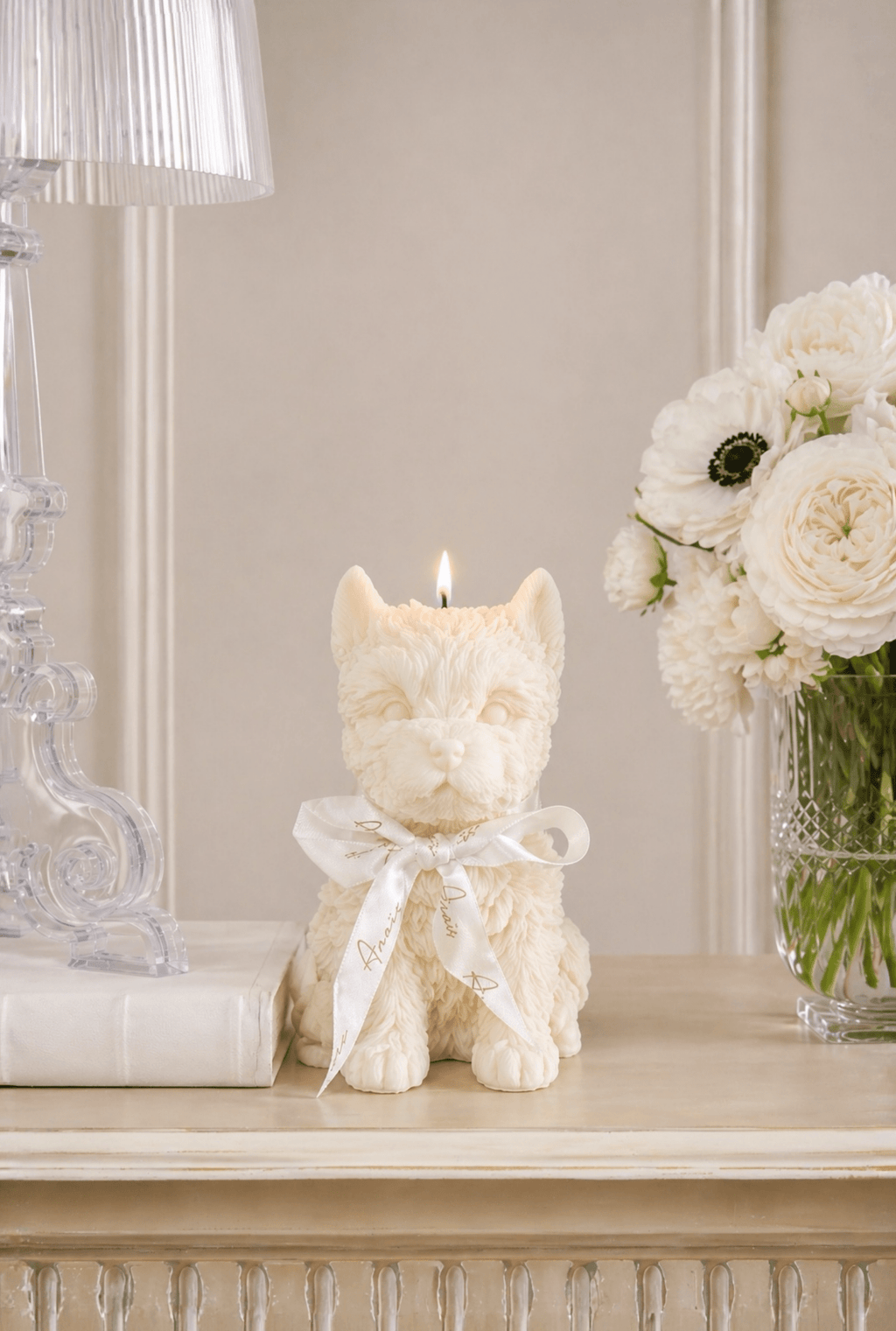 Charming White Terrier Puppy Candle