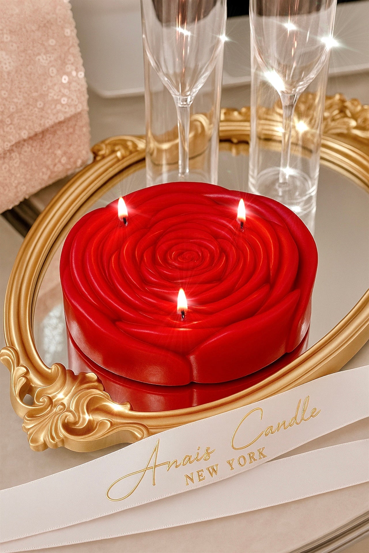 3-Wick Rosette d’Anaïs Flower Candle in Red
