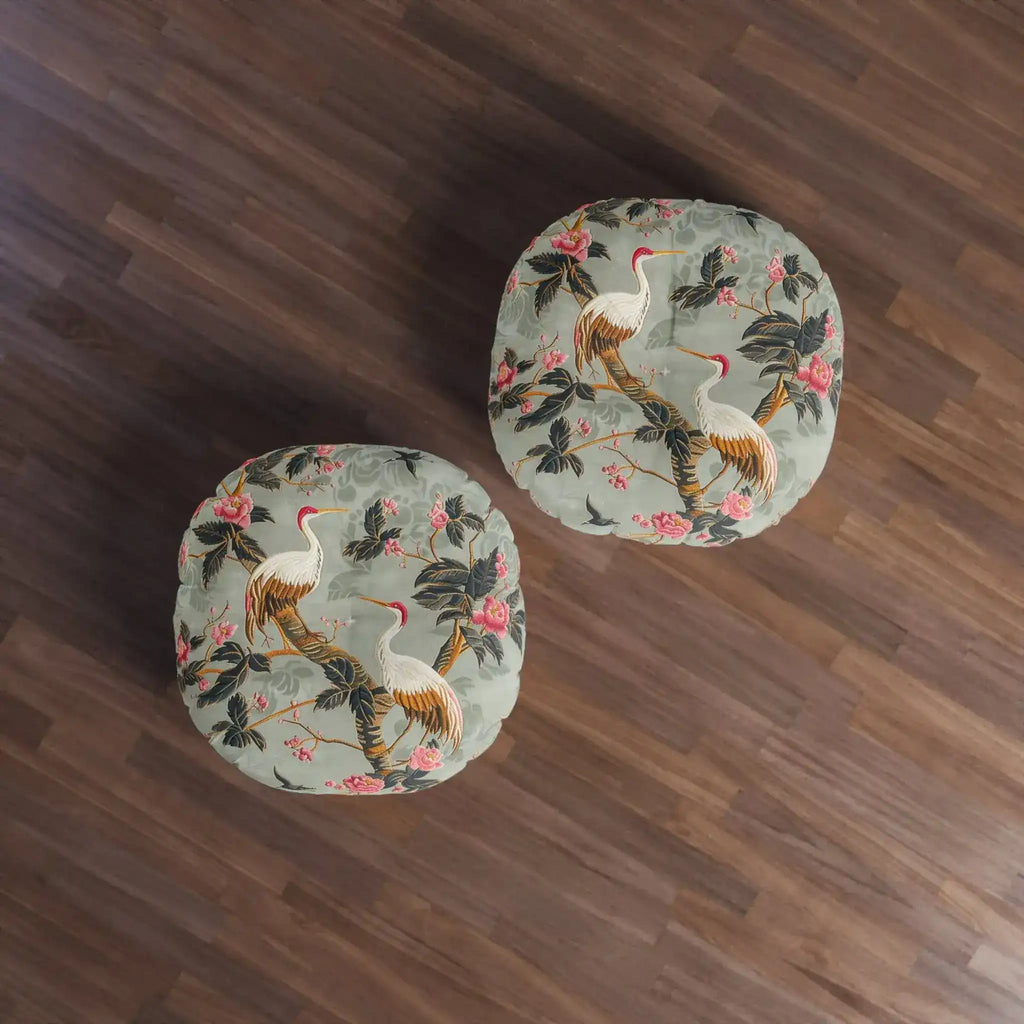 Graceful Crane and Blossom Pattern Floor Pillow