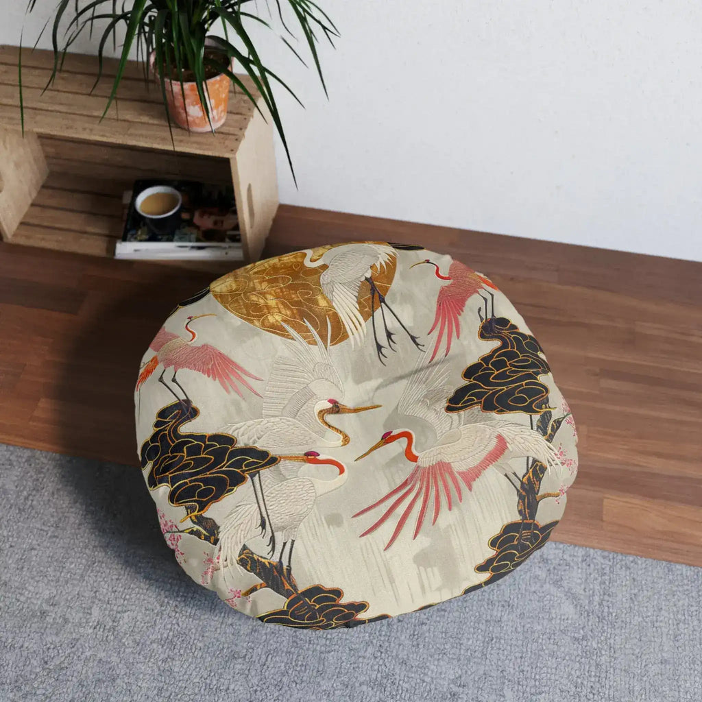 Majestic Crane and Cloud Pattern Floor Pillow
