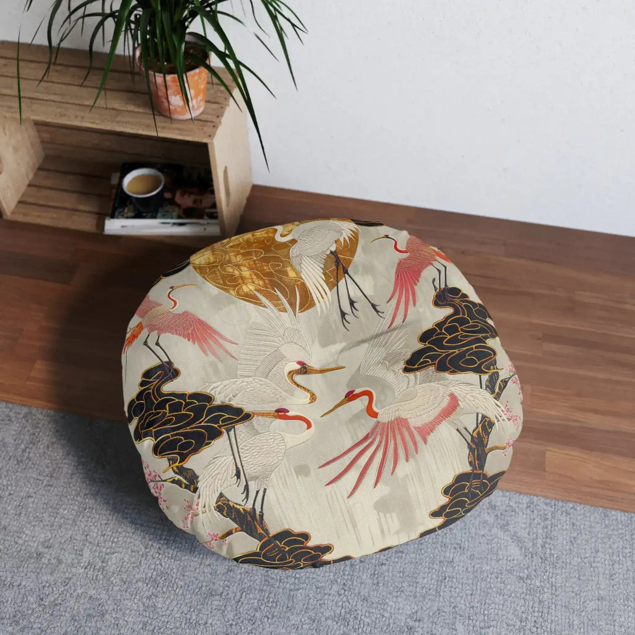 Majestic Crane and Cloud Pattern Floor Pillow
