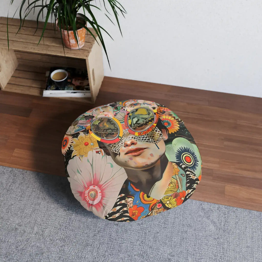 Vibrant Psychedelic Portrait Floor Pillow
