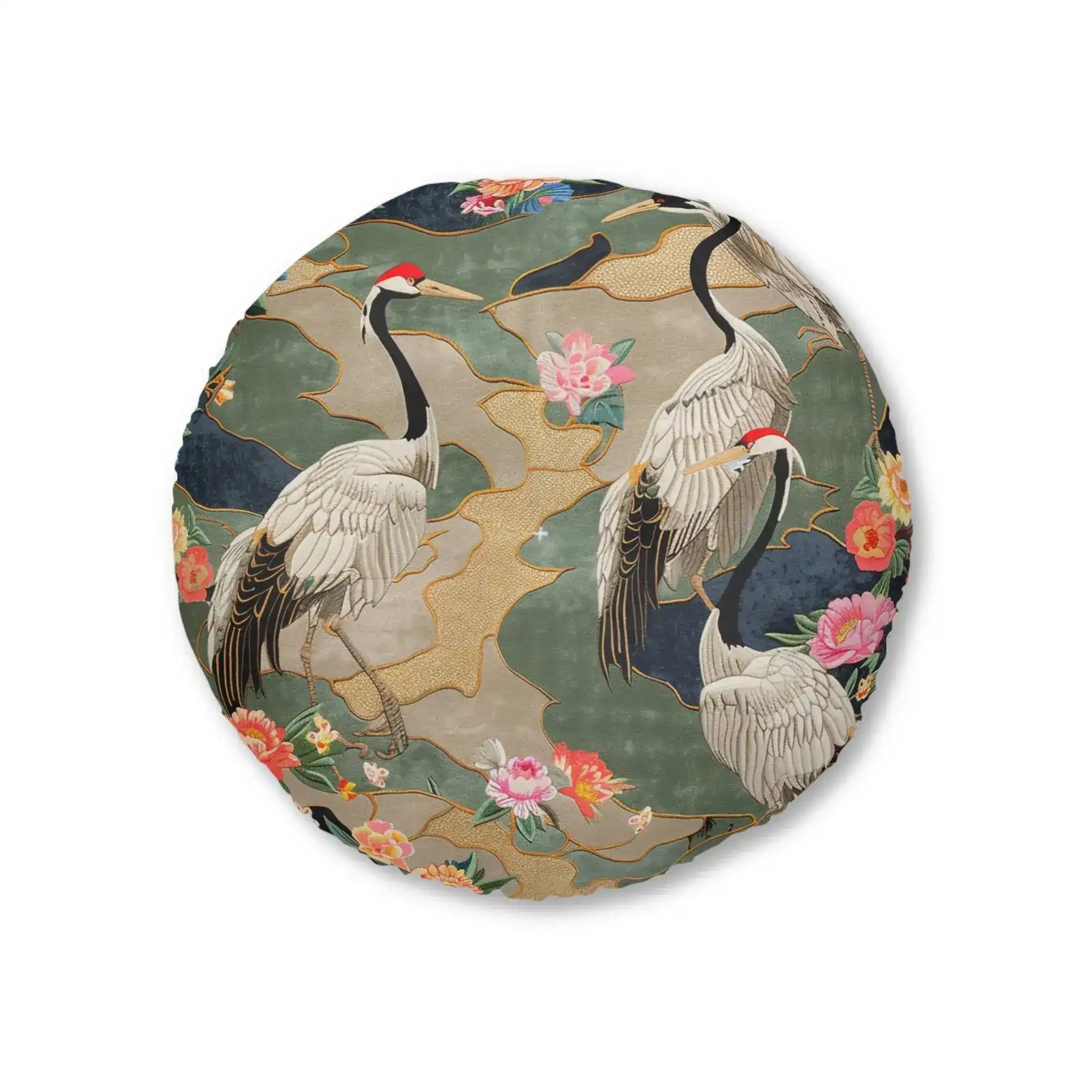 Elegant Crane and Floral Pattern Floor Pillow