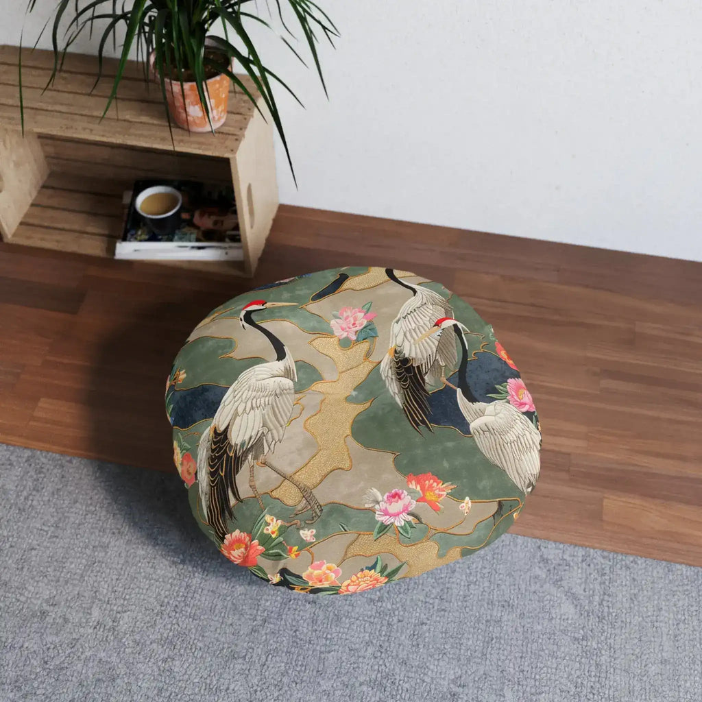 Elegant Crane and Floral Pattern Floor Pillow