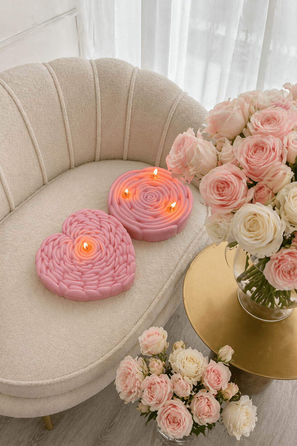 3-Wick Rosette d’Anaïs Flower Candle in Blush Pink