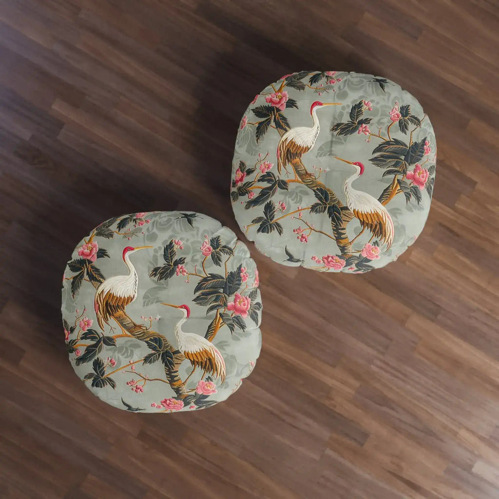 Graceful Crane and Blossom Pattern Floor Pillow