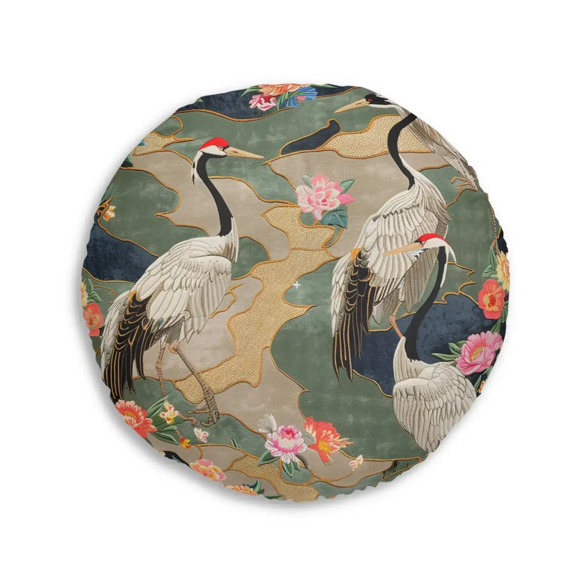 Elegant Crane and Floral Pattern Floor Pillow