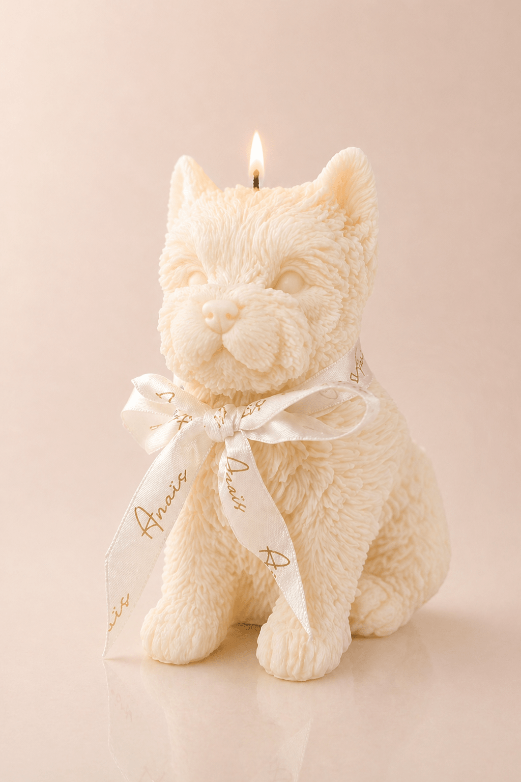 Charming White Terrier Puppy Candle