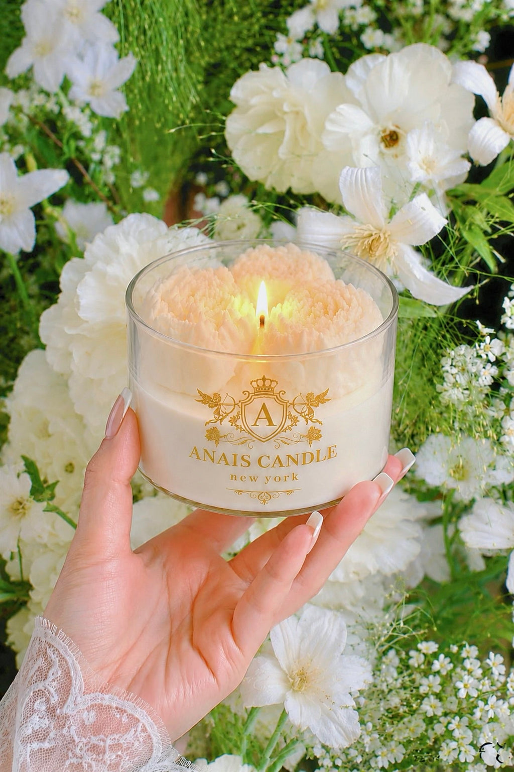 Peony Bouquet Candle in White