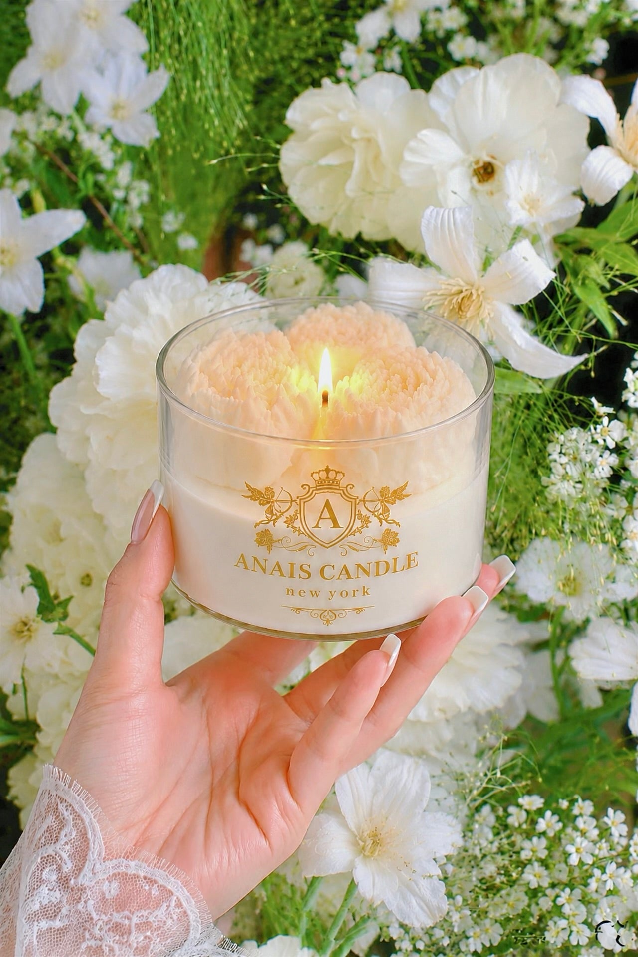 Peony Bouquet Candle in White