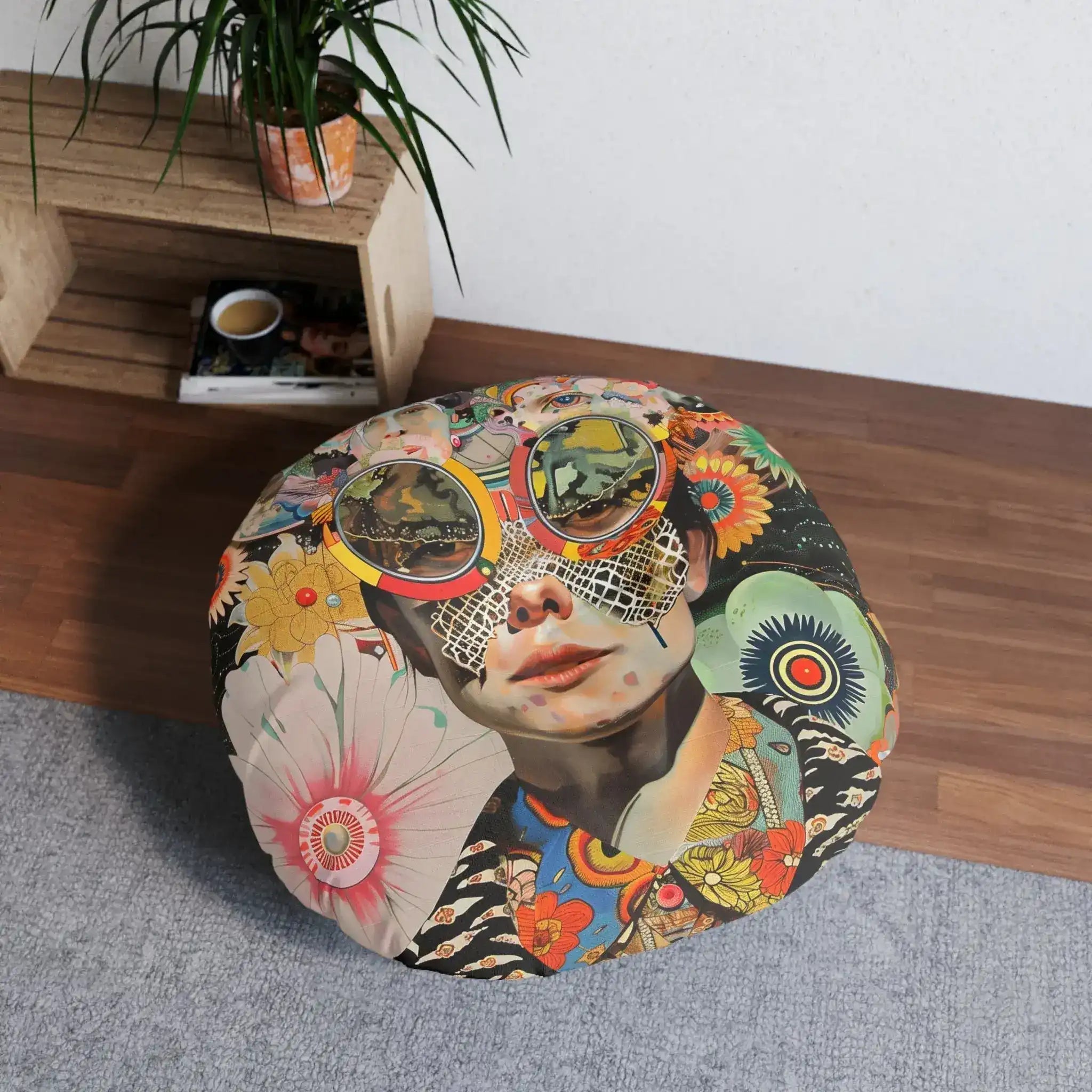 Vibrant Psychedelic Portrait Floor Pillow