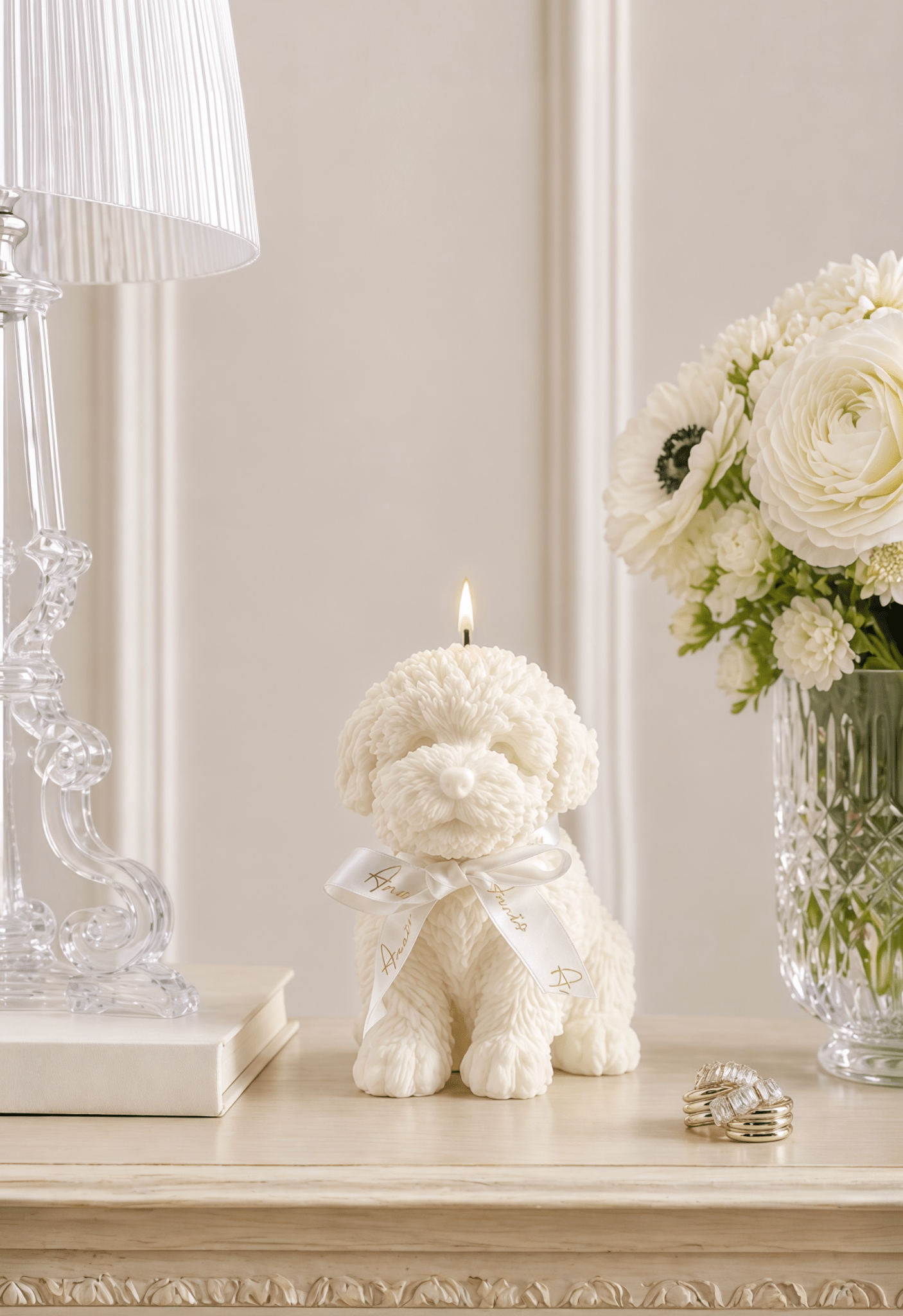 Anaïs Puppy Candle in White