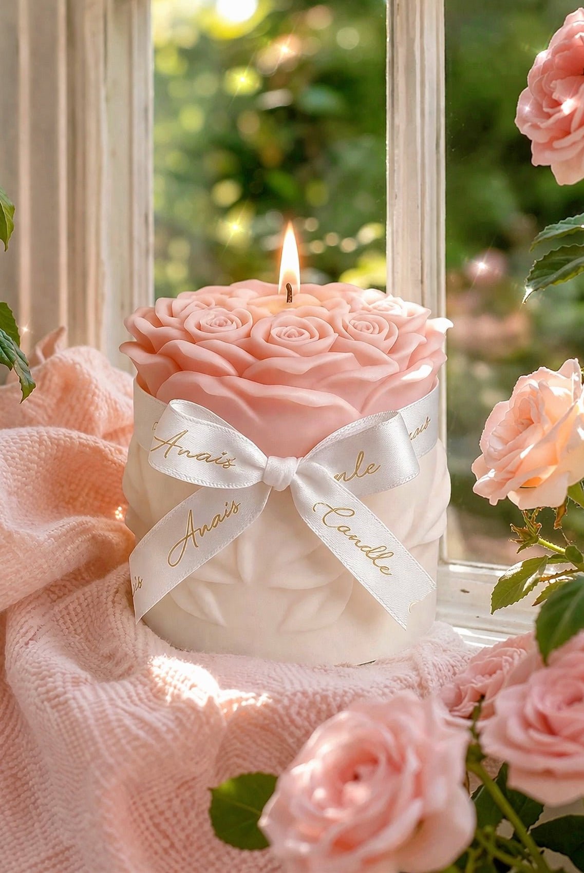 Lavish Rose Bouquet Candle in Pink - XXL