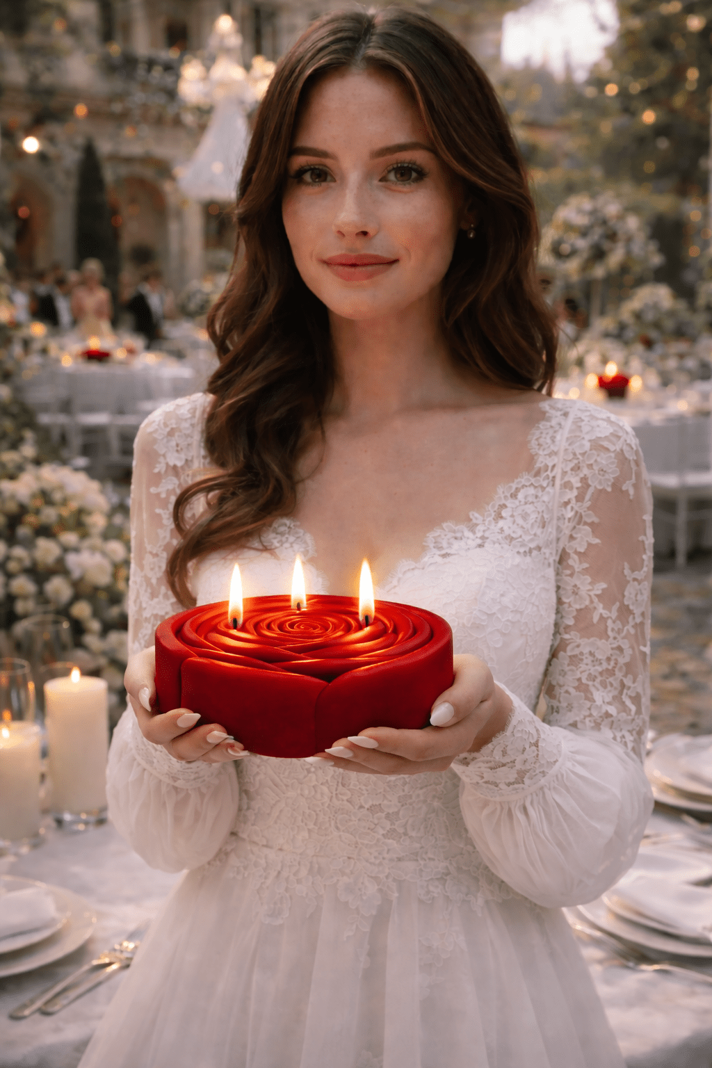 3-Wick Rosette d’Anaïs Flower Candle in Red