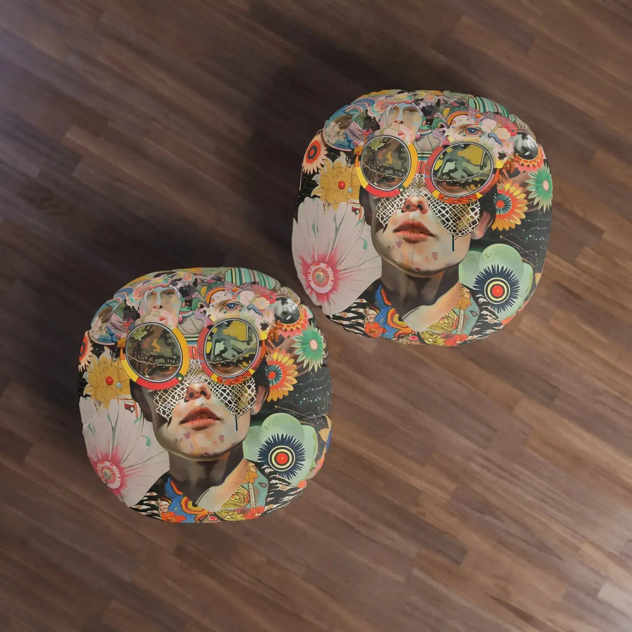 Vibrant Psychedelic Portrait Floor Pillow