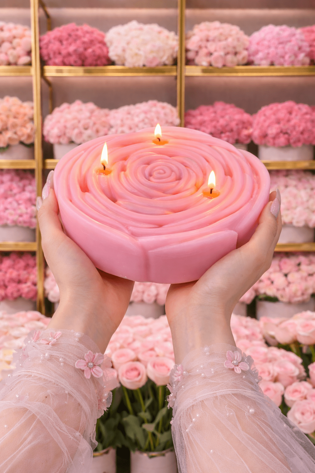 3-Wick Rosette d’Anaïs Flower Candle in Blush Pink