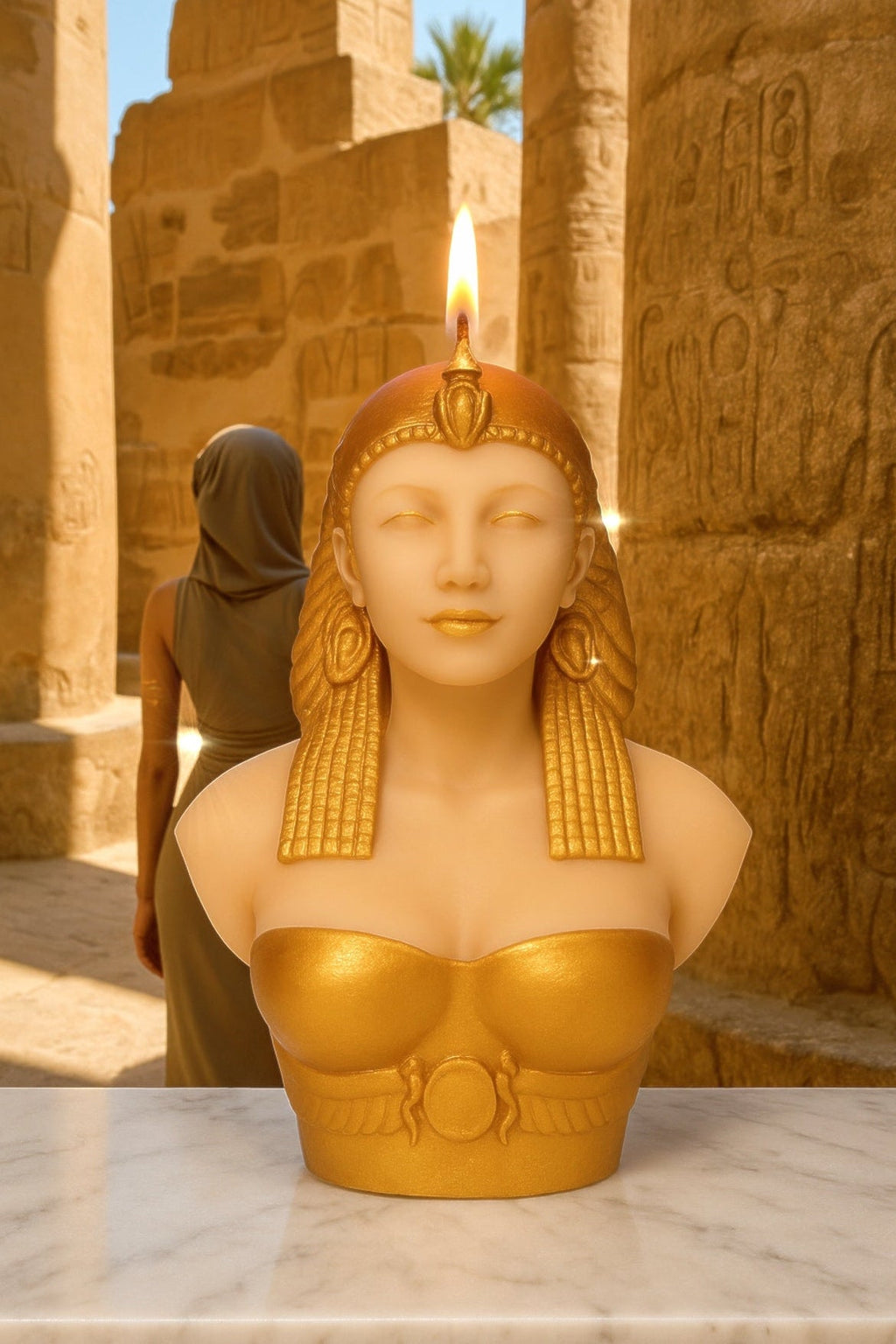Golden Cleopatra Candle - Hand Painted