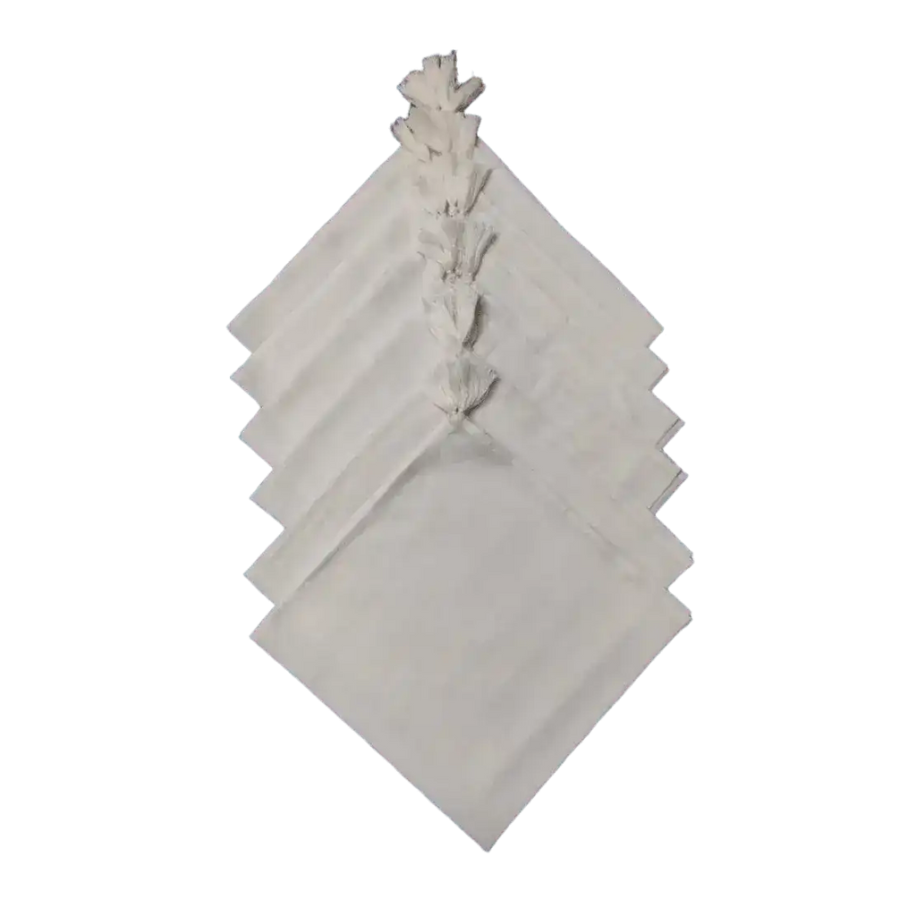 6 White Cotton Napkins with Tassel