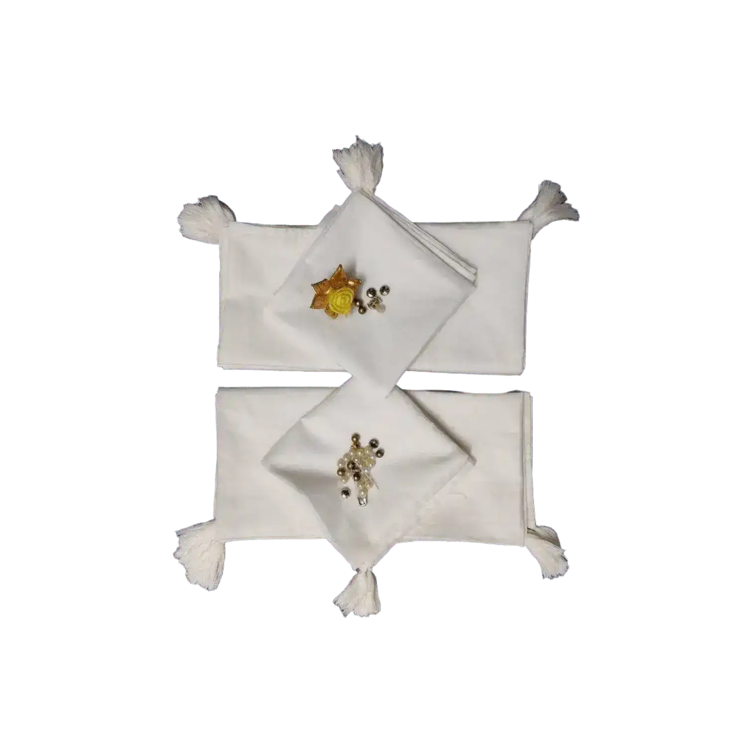 6 White Cotton Napkins with Tassel