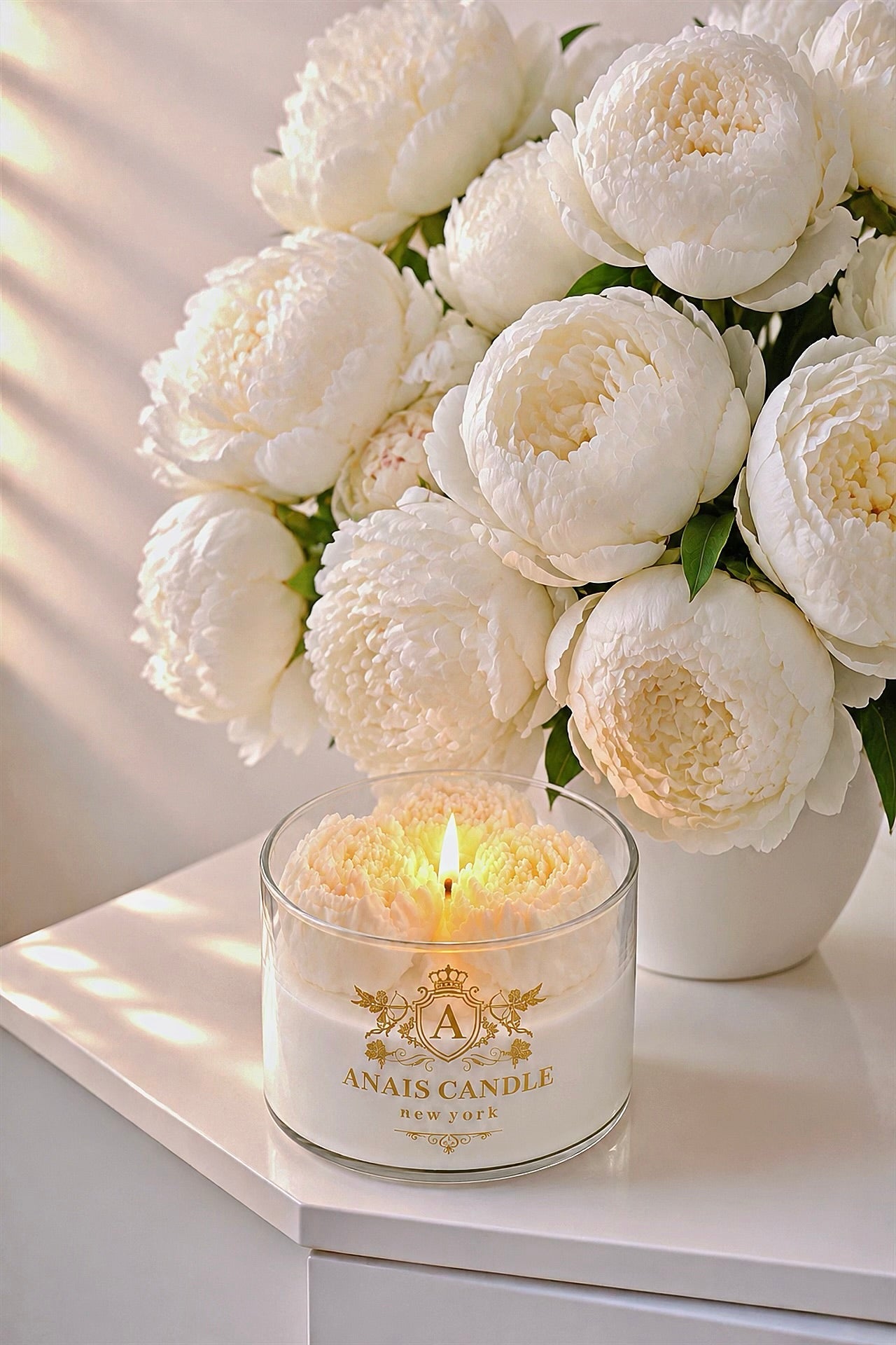Peony Bouquet Candle in White