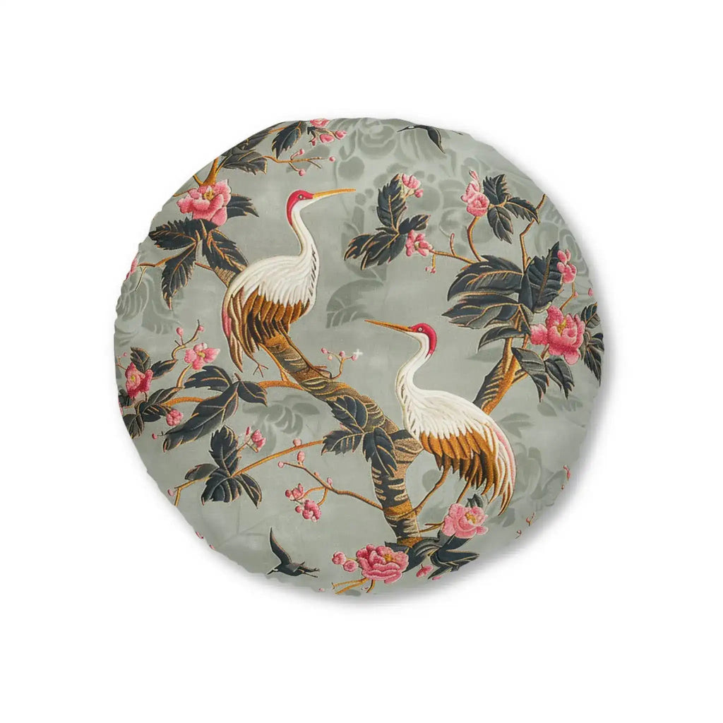 Graceful Crane and Blossom Pattern Floor Pillow