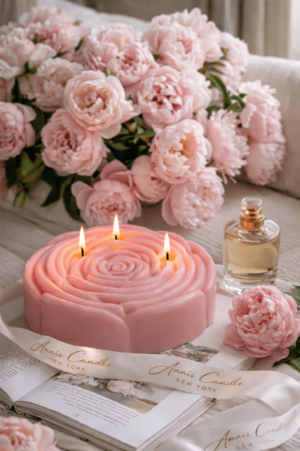 3-Wick Rosette d’Anaïs Flower Candle in Blush Pink