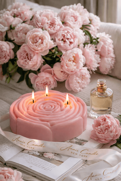 3-Wick Rosette d’Anaïs Flower Candle in Blush Pink