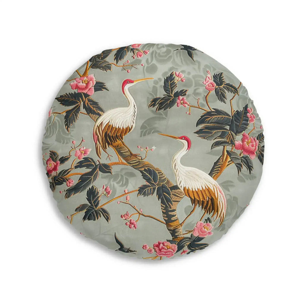 Graceful Crane and Blossom Pattern Floor Pillow