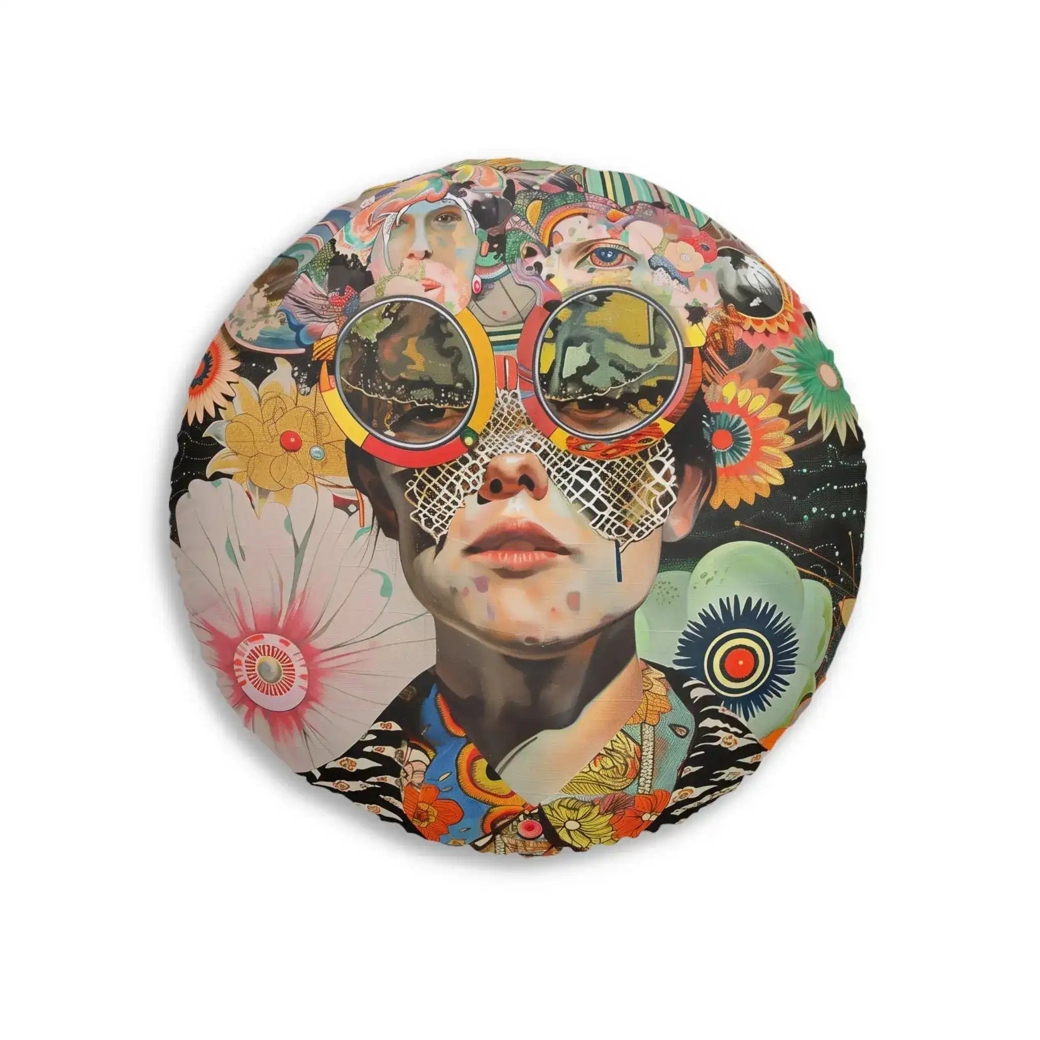 Vibrant Psychedelic Portrait Floor Pillow
