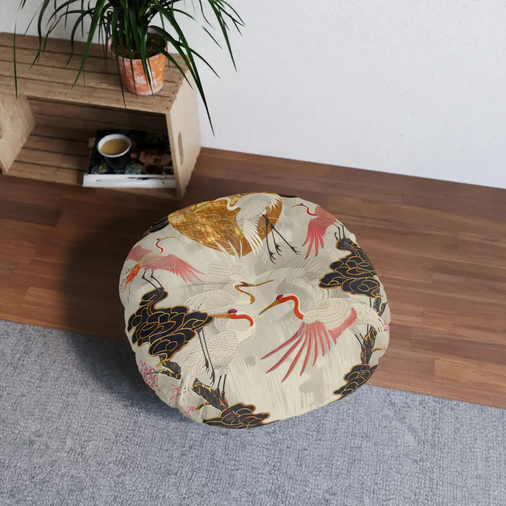 Majestic Crane and Cloud Pattern Floor Pillow