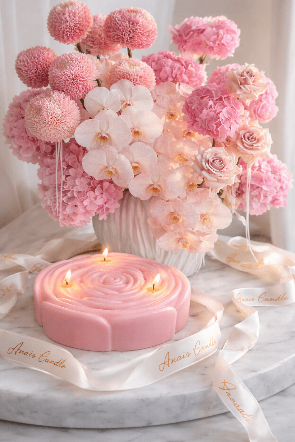 3-Wick Rosette d’Anaïs Flower Candle in Blush Pink