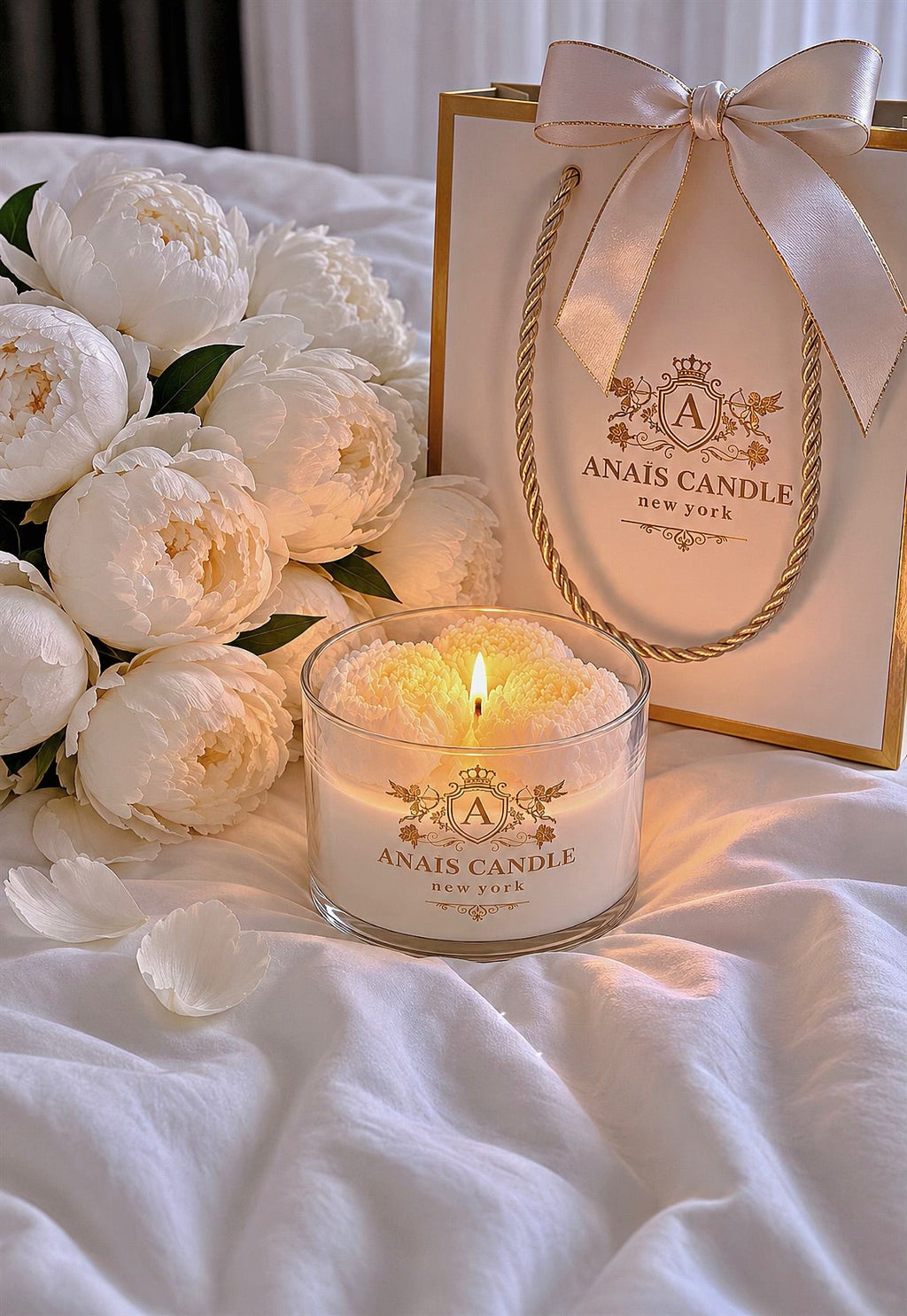Peony Bouquet Candle in White