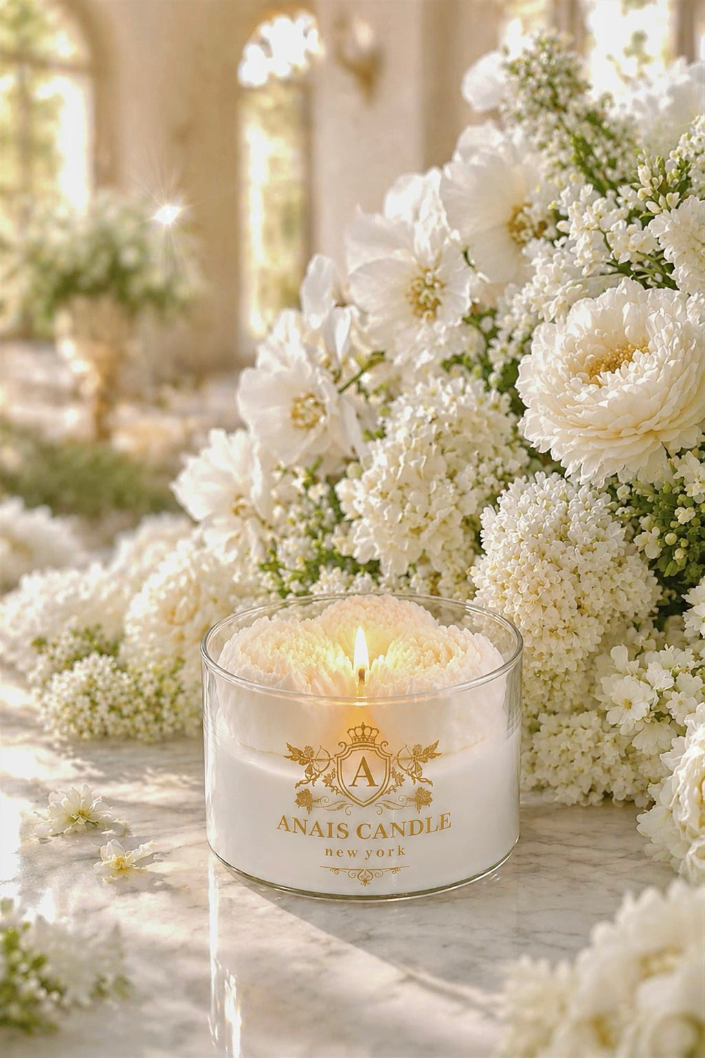 Peony Bouquet Candle in White