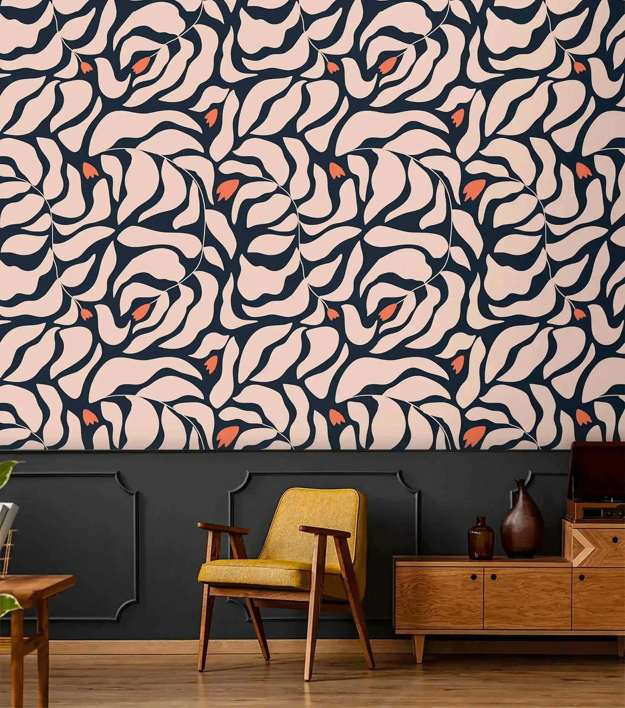 Botanical Extravaganza: Oversized Leaves and Flowers Wallpaper