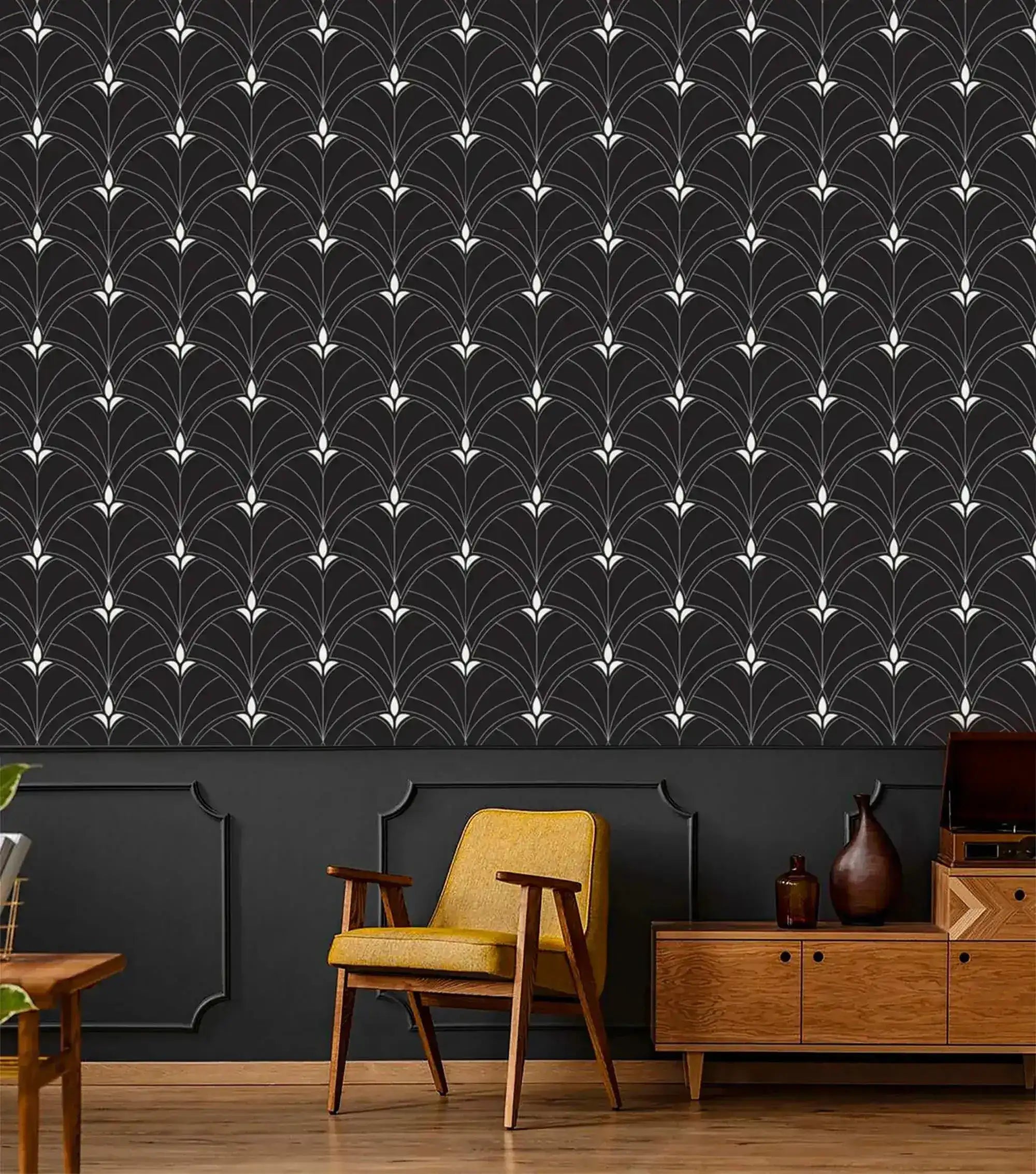 Monochrome Majesty: Black and White Art Deco Arch Wallpaper