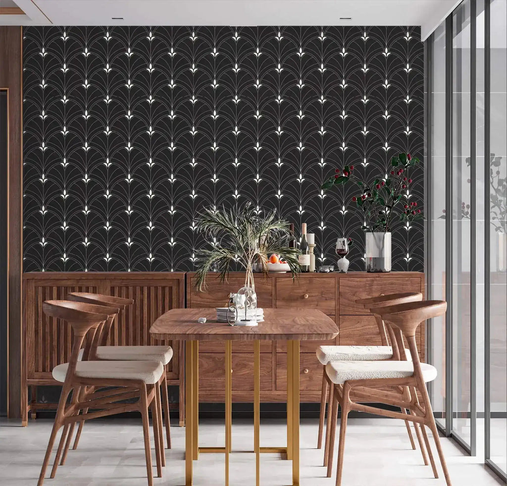 Monochrome Majesty: Black and White Art Deco Arch Wallpaper