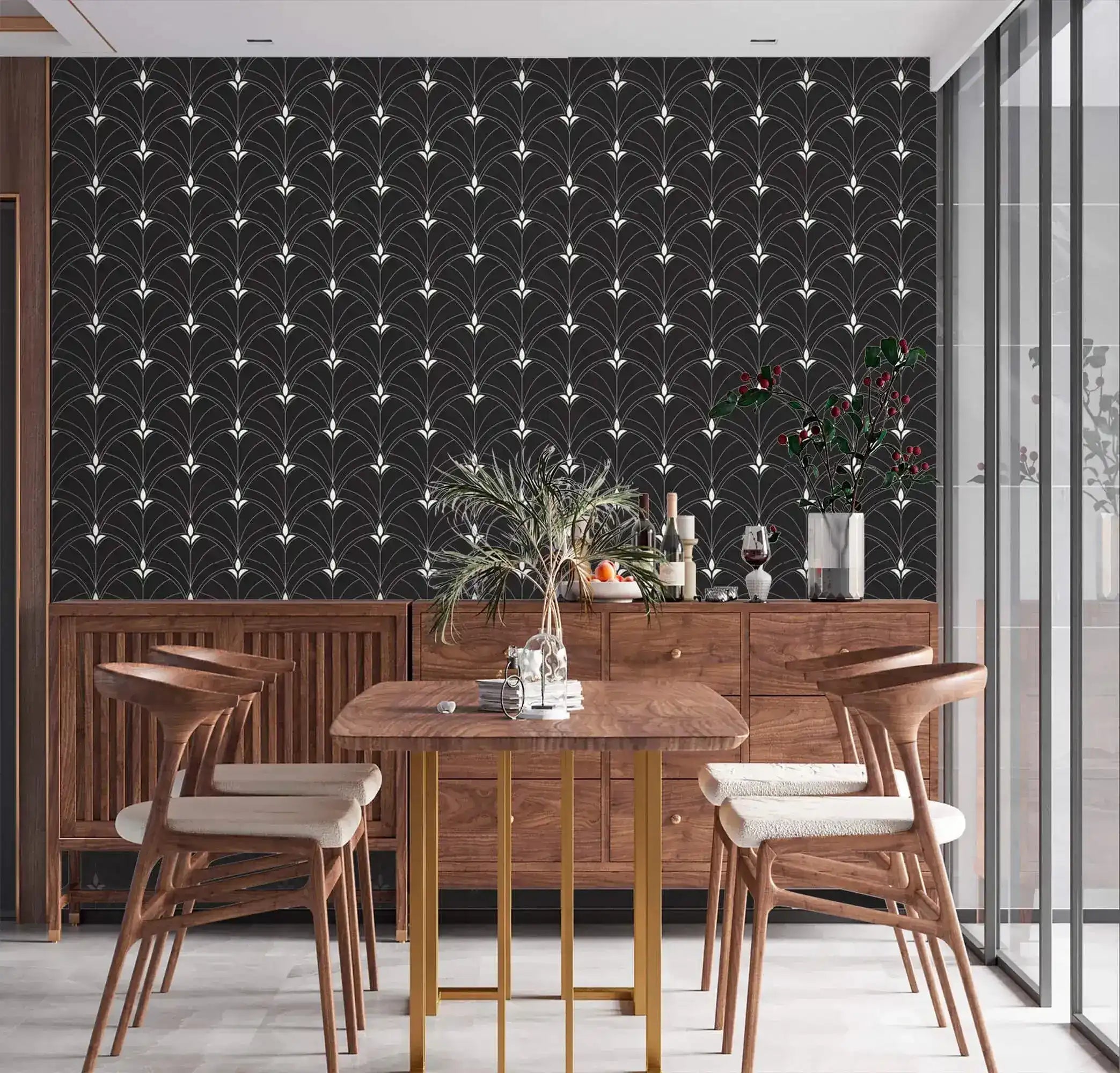 Monochrome Majesty: Black and White Art Deco Arch Wallpaper