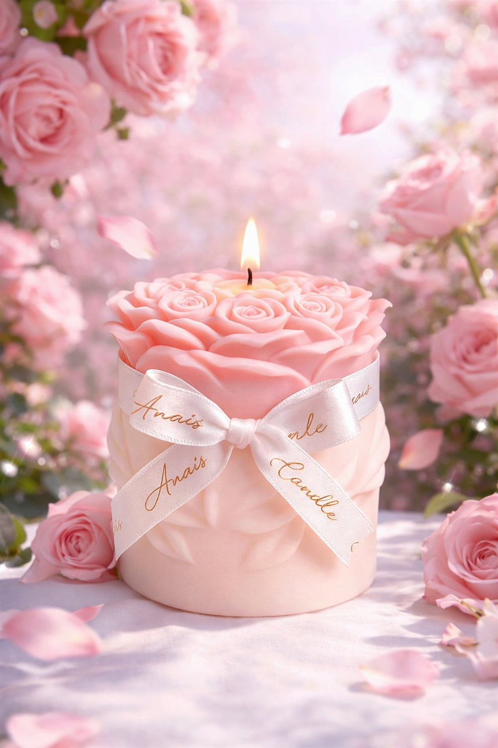 Lavish Rose Bouquet Candle in Pink - XXL