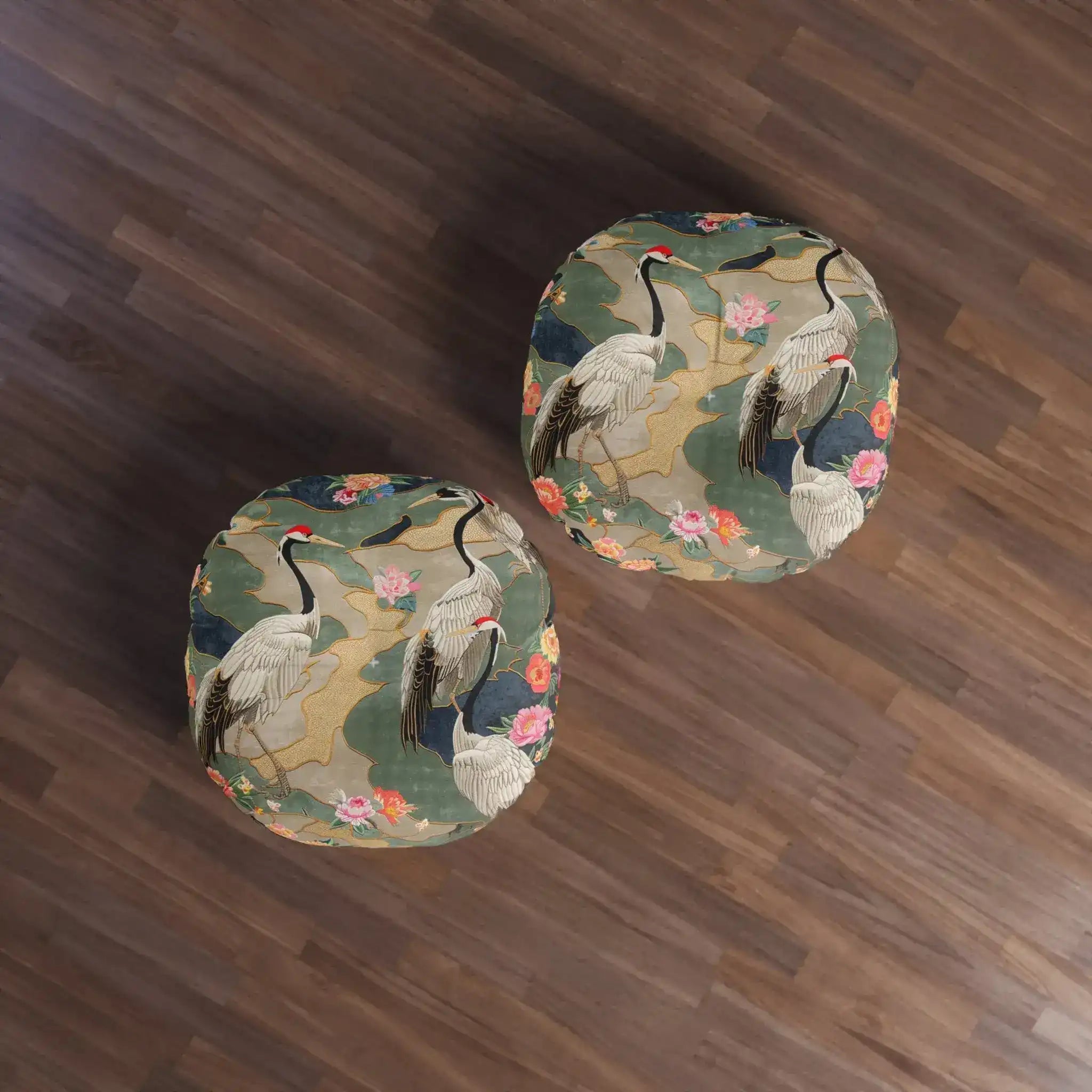 Elegant Crane and Floral Pattern Floor Pillow